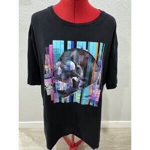Abstract Skull Graphic Black T-Shirt Artsy Colorful Streetwear Top